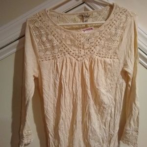 Cream Color Long Sleeve Crochet Top Youth L